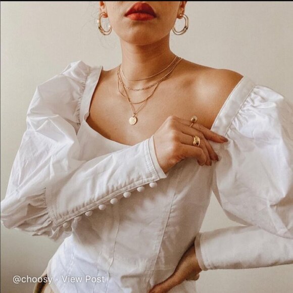 Choosy Priscilla Women White Top Puff Sleeve Size XS - Picture 2 of 12
